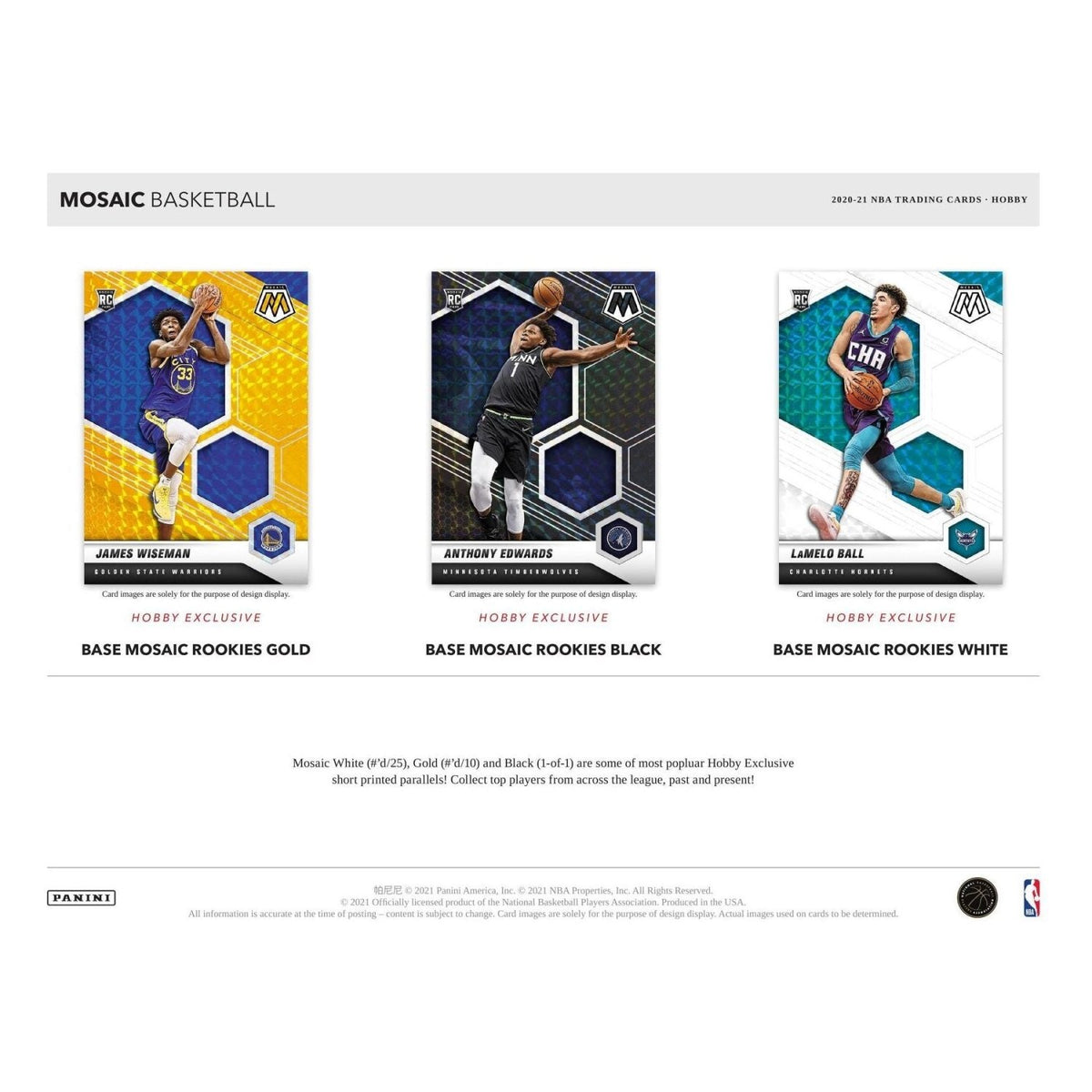 2020-21 Mosaic Basketball Base Mosaic Rookies Gold, Black and White hobby-exclusive parallels