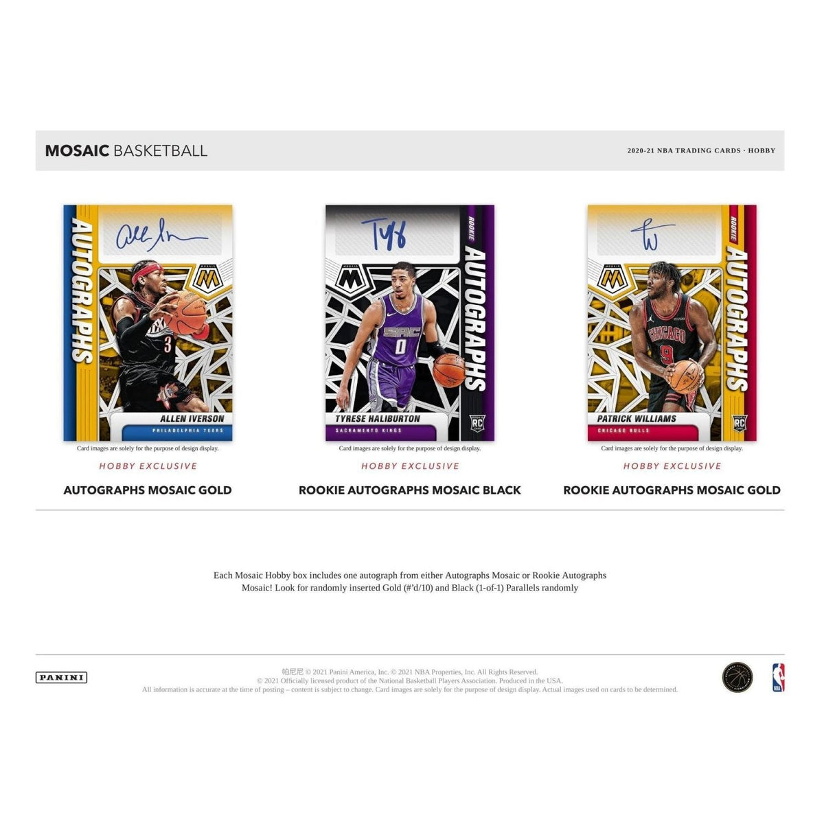 2020-21 Mosaic Basketball Autographs Mosaic Gold and Rookie Autographs Mosaic Black and Gold