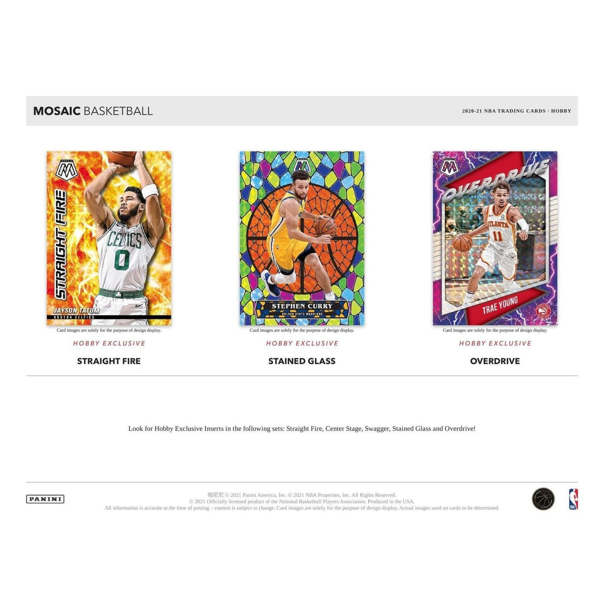 2020-21 Mosaic Basketball Straight Fire, Stained Glass and Overdrive hobby inserts