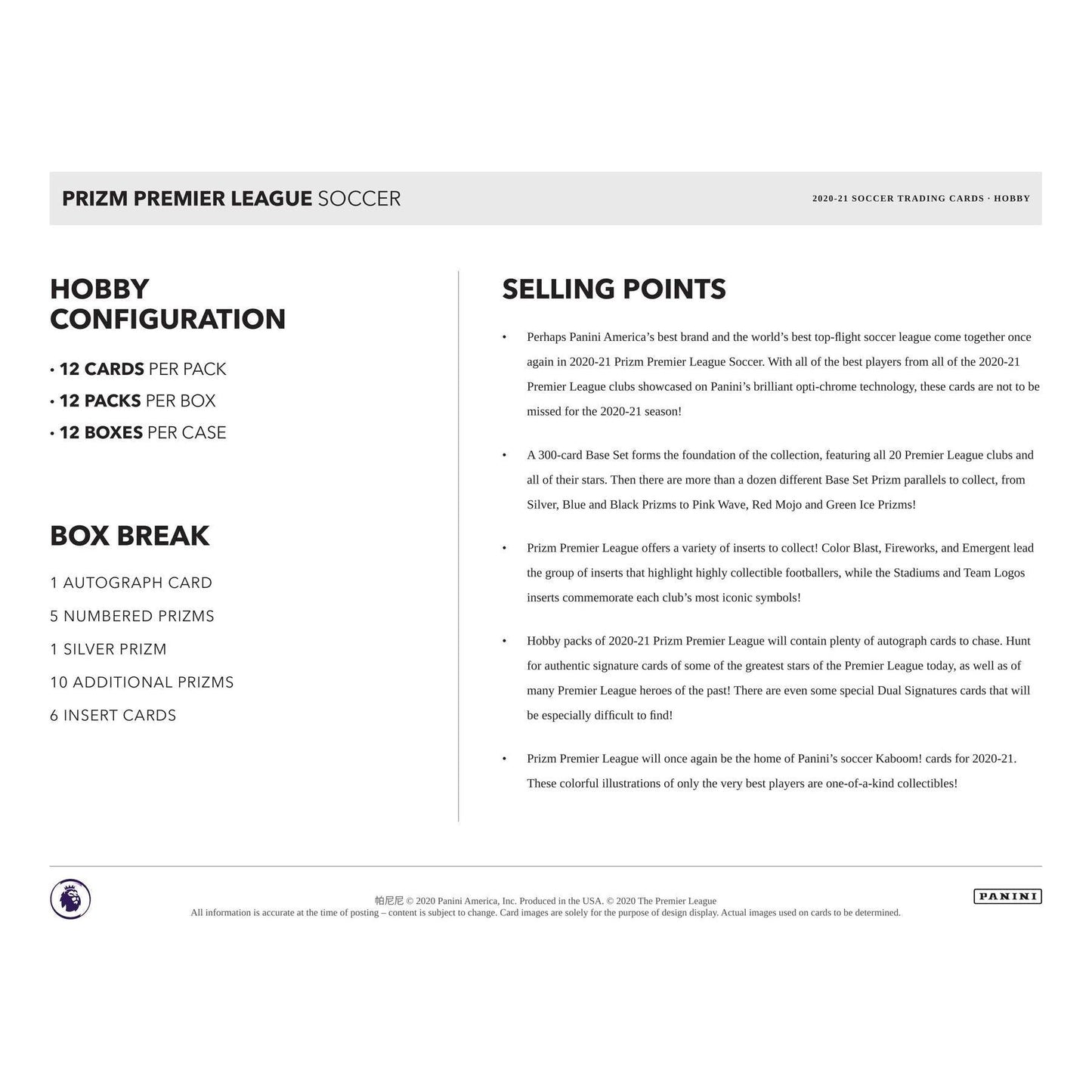 2020 - 21 Panini Prizm EPL English Premier League Soccer Hobby Box at King Card Canada