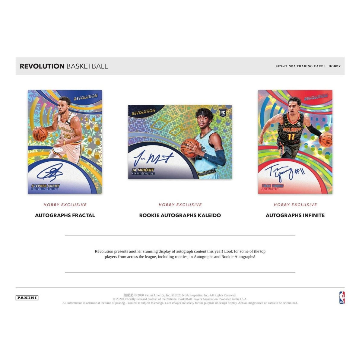 2020-21 Revolution Basketball Autographs Fractal, Rookie Autographs Kaleido and Autographs Infinite