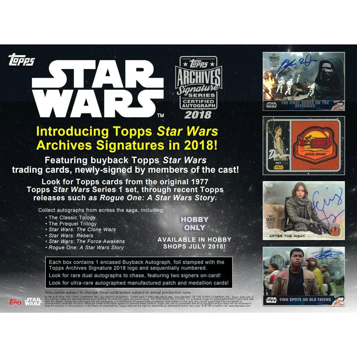 2018 Topps Star Wars Signature Series Hobby Box 887521072835 at King Card Canada