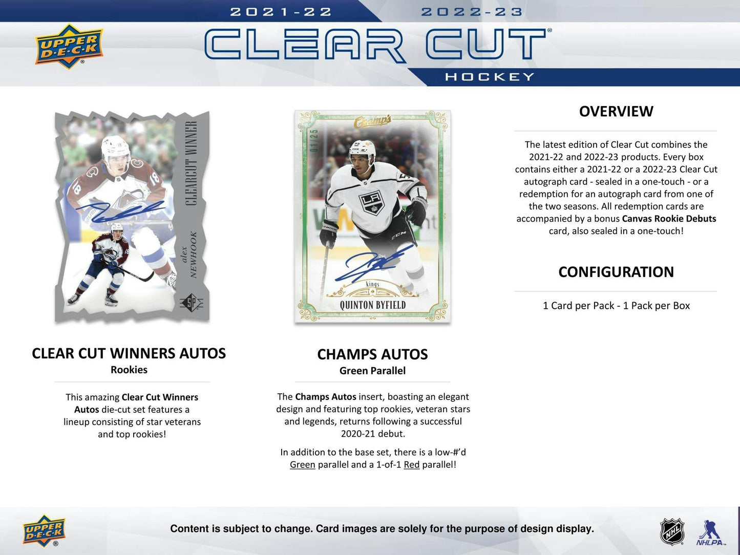2021 - 22 & 2022 - 23 Upper Deck Clear Cut Hockey Hobby Box 053334123006 at King Card Canada