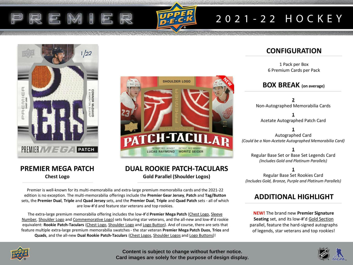 2021 - 22 Upper Deck Premier Hockey Hobby Box 053334991889 at King Card Canada