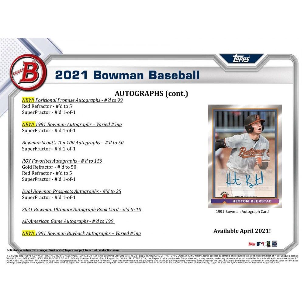 2021 Topps Bowman Baseball Hobby HTA Jumbo Box 887521097524 at King Card Canada