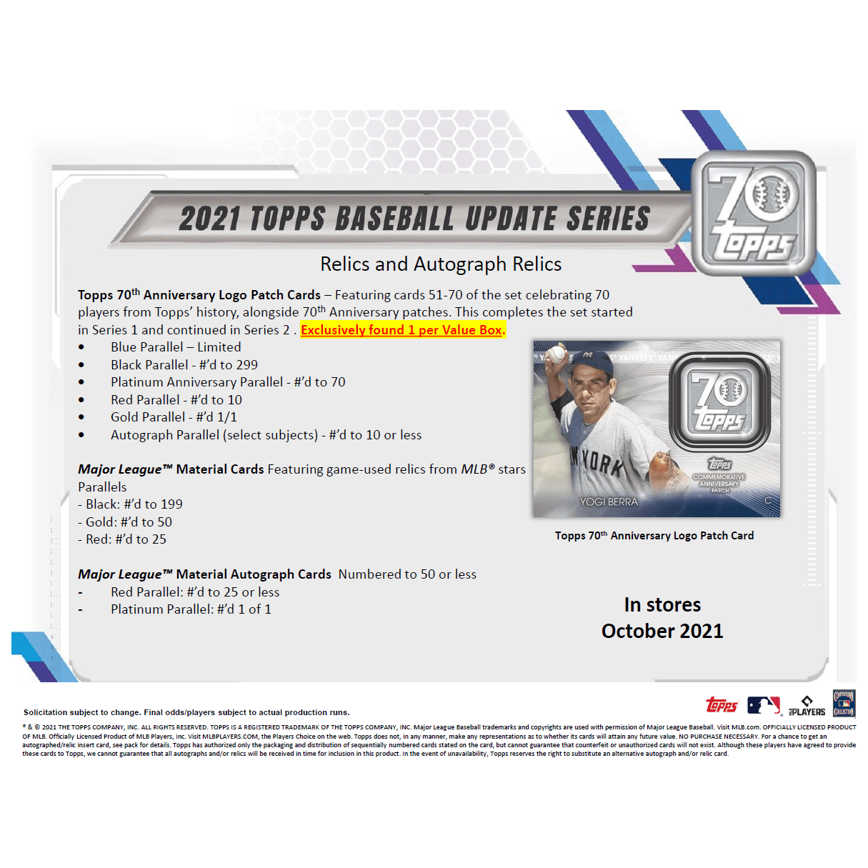 2021 Topps Update Series Baseball Retail Box at King Card Canada