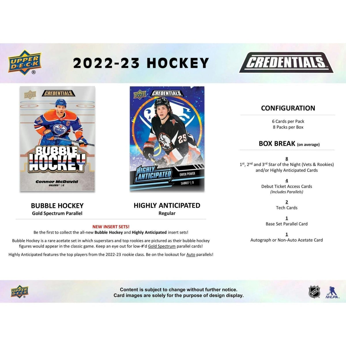 2022 - 23 Upper Deck Credentials Hockey Hobby Box 053334140324 at King Card Canada