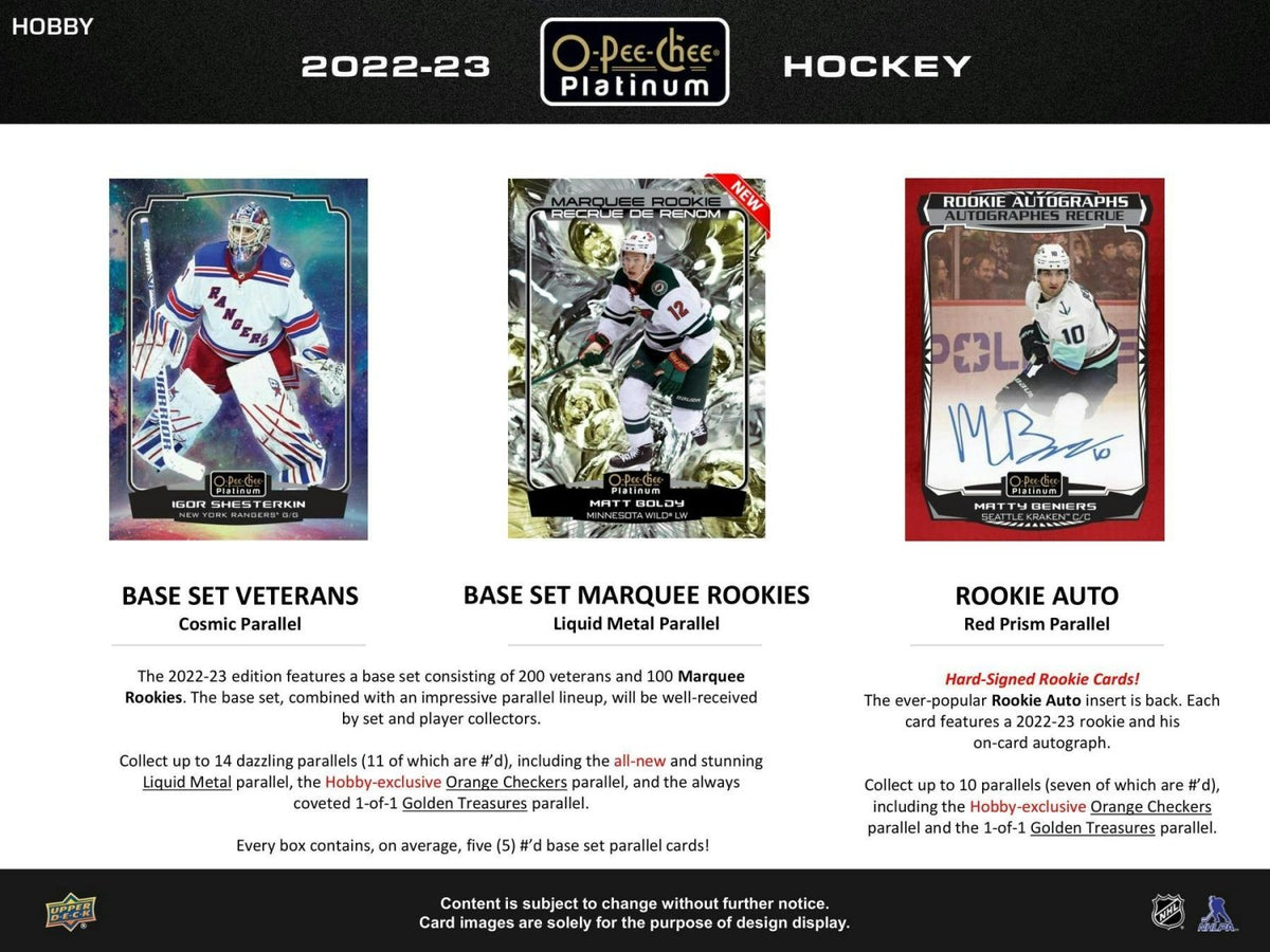2022 - 23 Upper Deck O - Pee - Chee Platinum Hockey Hobby Box 053334120586 at King Card Canada