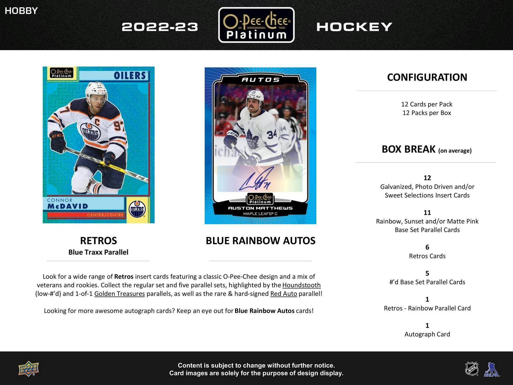 2022 - 23 Upper Deck O - Pee - Chee Platinum Hockey Hobby Box 053334120586 at King Card Canada