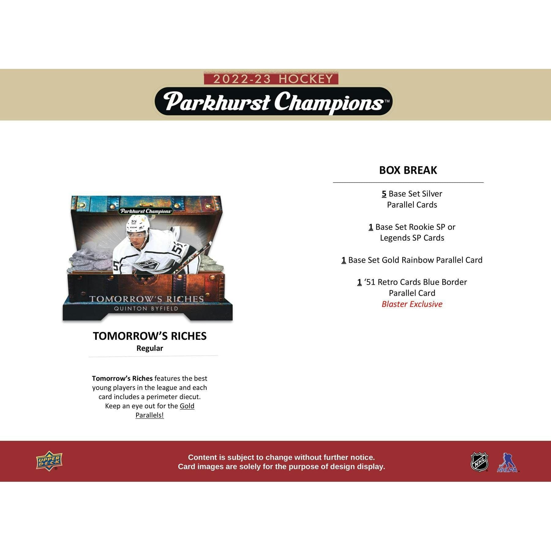 2022 - 23 Upper Deck Parkhurst Champions Hockey Blaster Box at King Card Canada