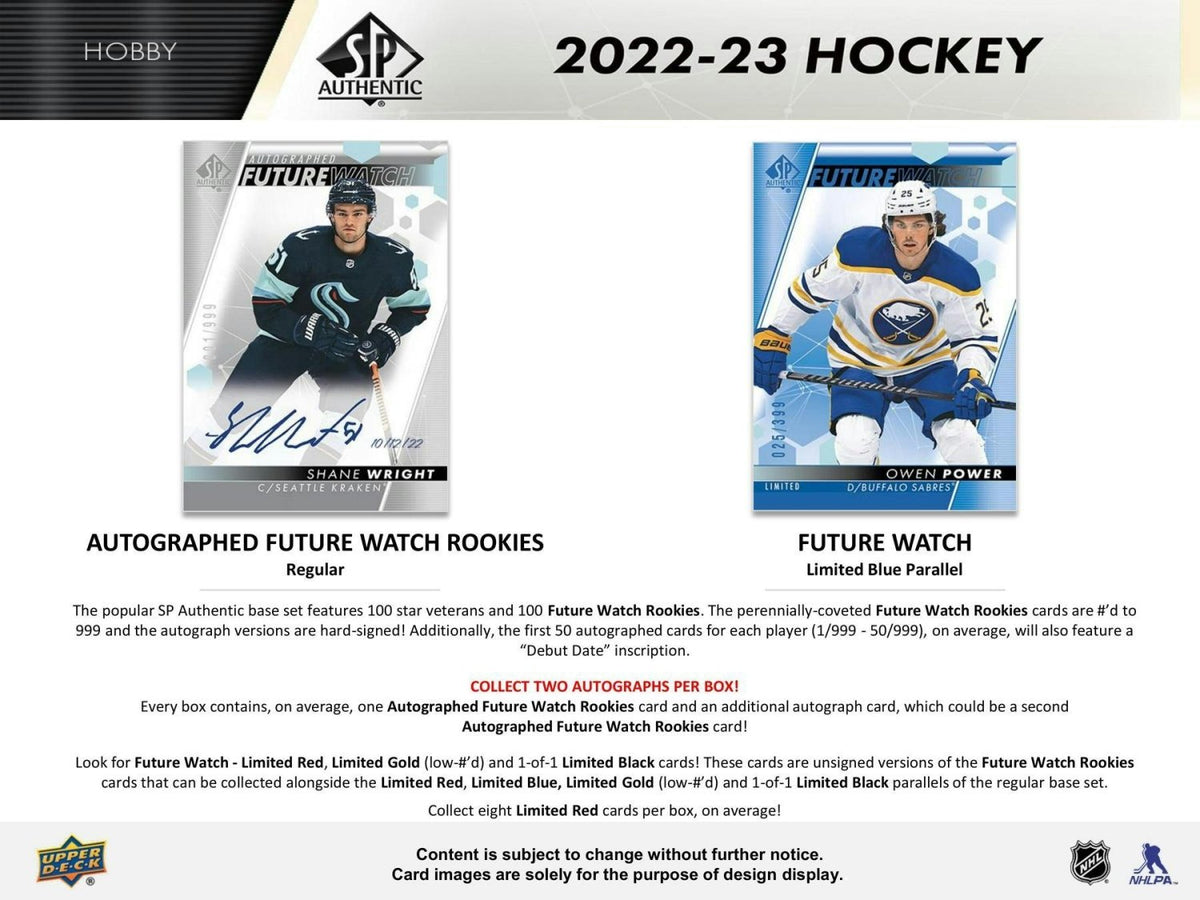 2022 - 23 Upper Deck SP Authentic Hockey Hobby Box 053334121750 at King Card Canada