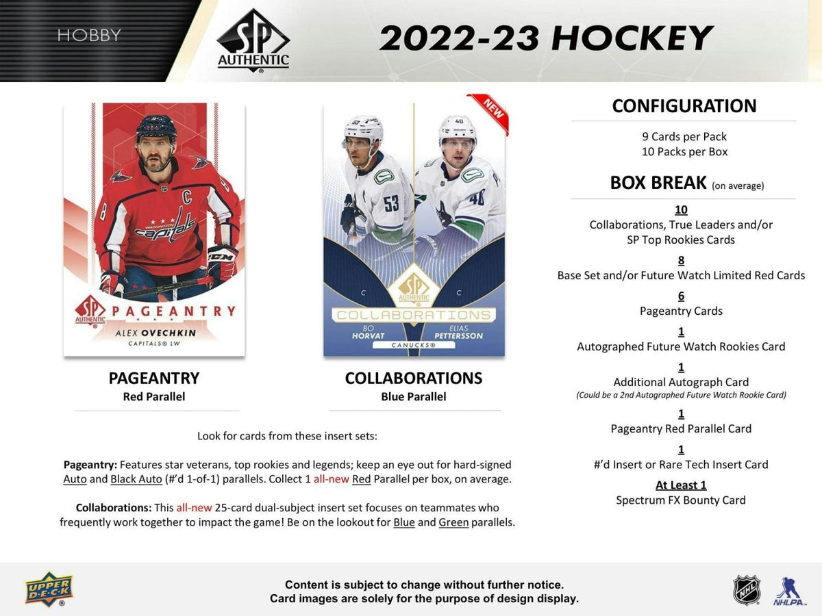 2022 - 23 Upper Deck SP Authentic Hockey Hobby Box 053334121750 at King Card Canada