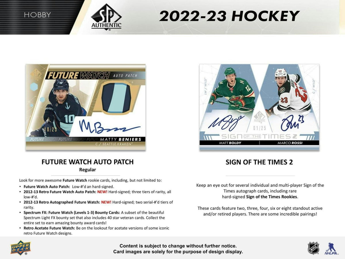 2022 - 23 Upper Deck SP Authentic Hockey Hobby Box 053334121750 at King Card Canada