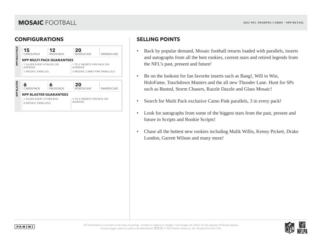 2022 Panini Mosaic Football Blaster Box 613297999850 at King Card Canada
