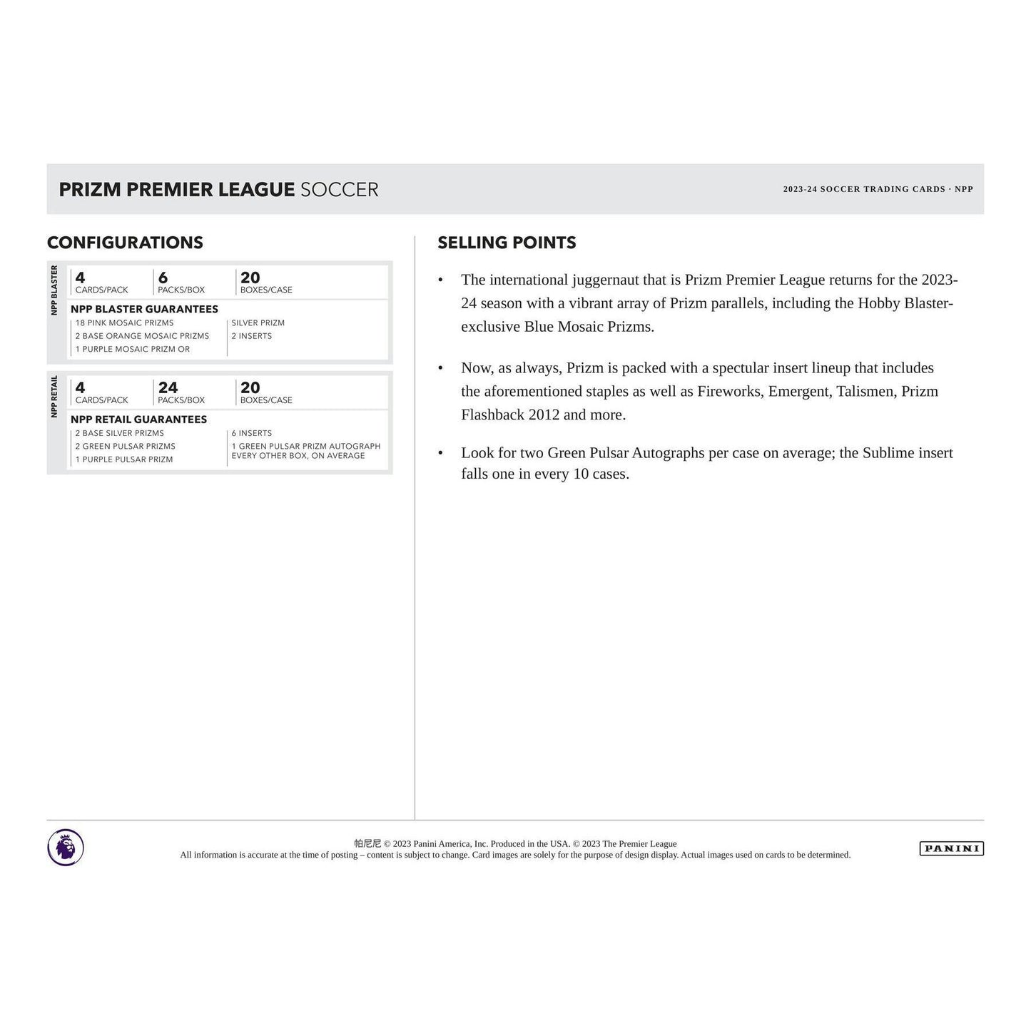 2023 - 24 Panini Prizm EPL English Premier League Soccer Blaster Box at King Card Canada