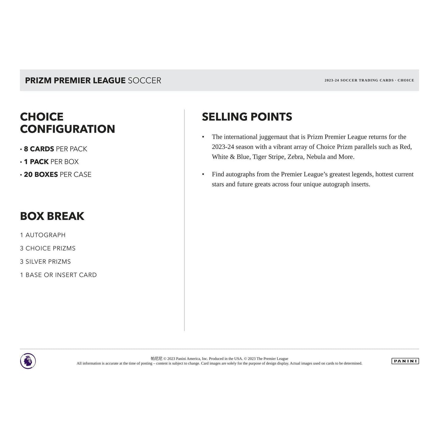 2023 - 24 Panini Prizm EPL English Premier League Soccer Choice at King Card Canada