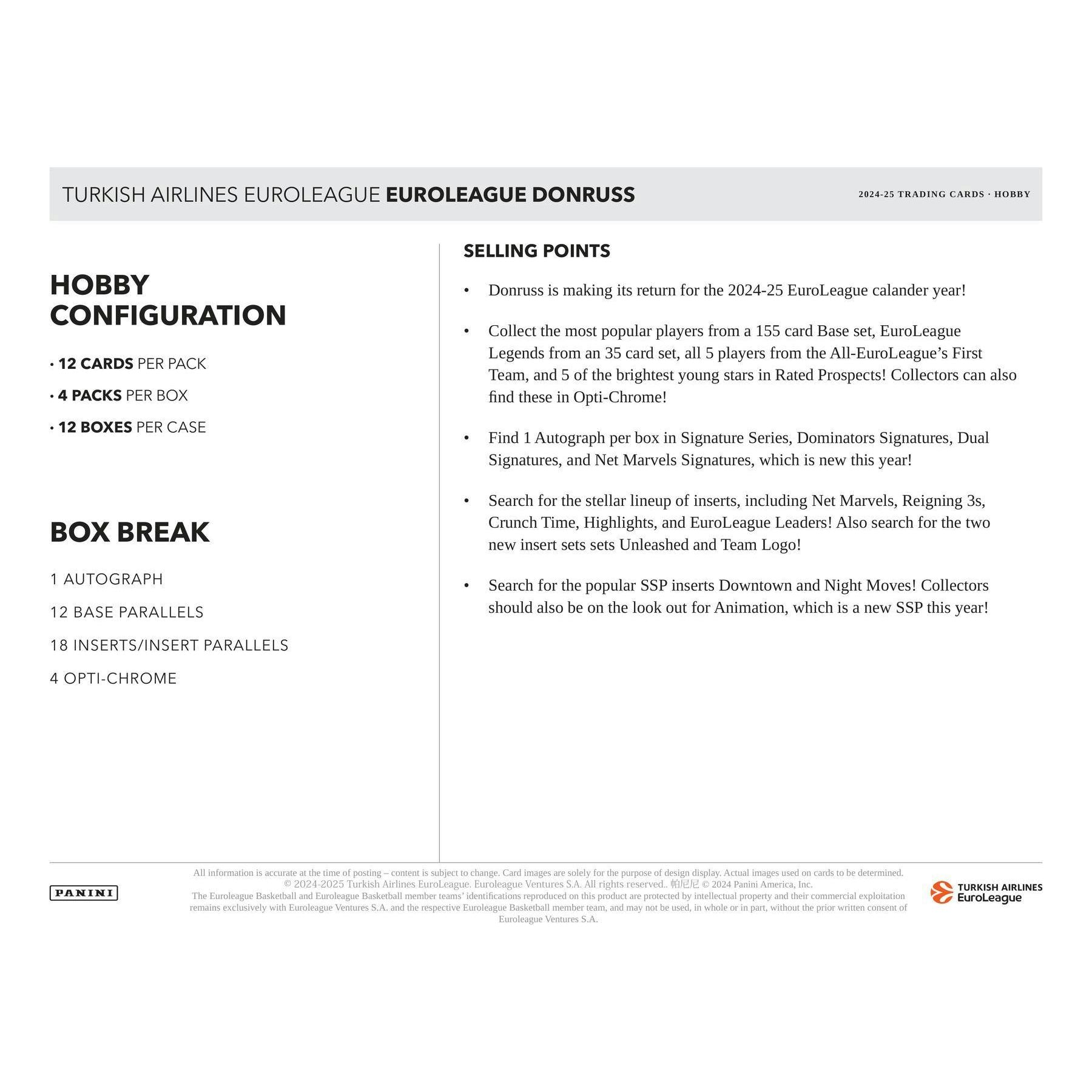 2024 - 25 Panini Donruss EuroLeague Basketball Hobby Box 746134172977 at King Card Canada