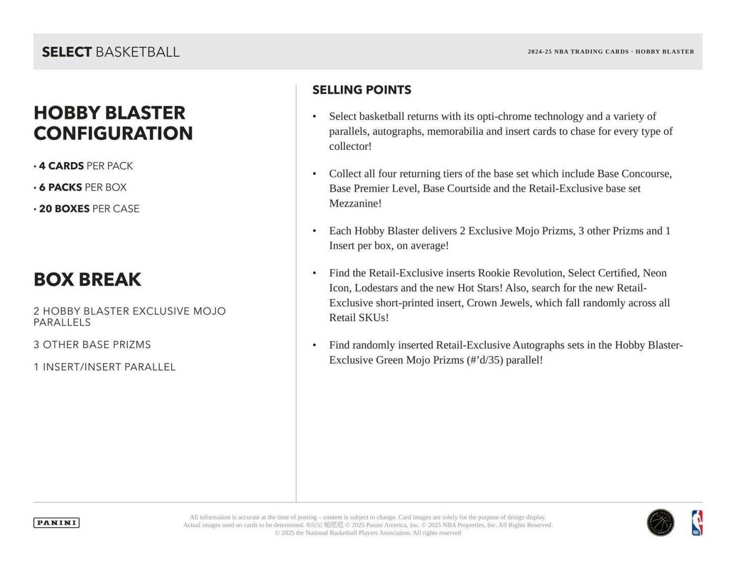 2024 - 25 Panini Select Basketball Hobby Blaster Box 746134180781 at King Card Canada