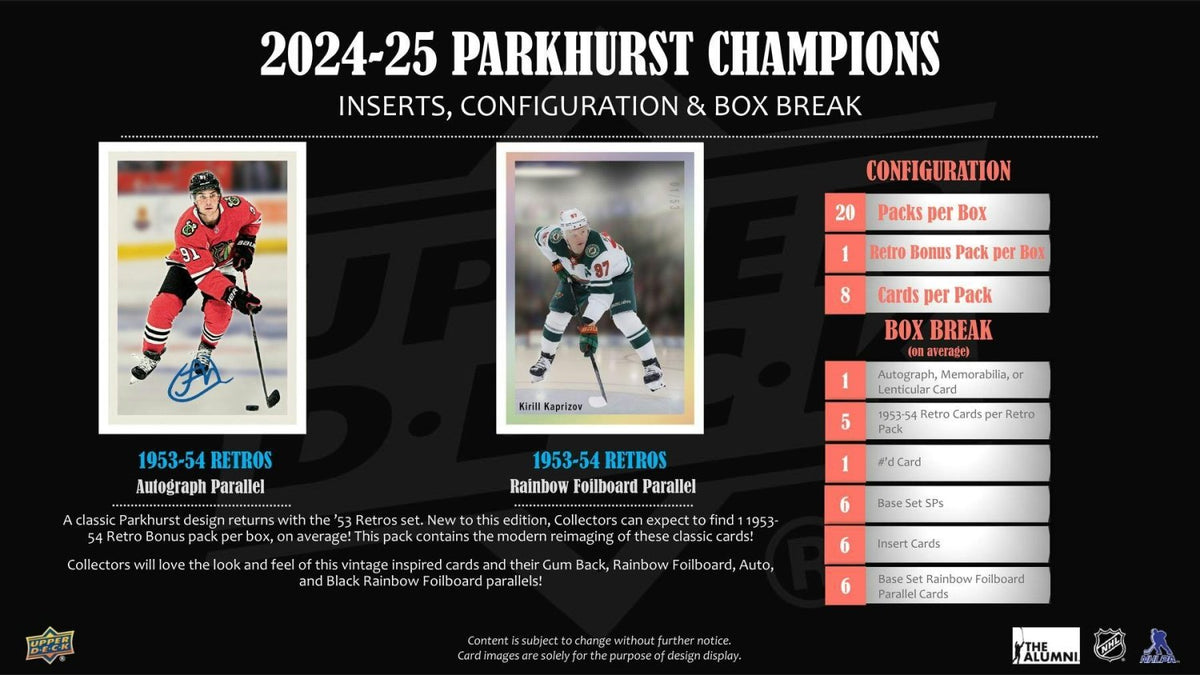 2024-25 Upper Deck Parkhurst Champions Hockey Hobby Box 053334310499 at King Card Canada