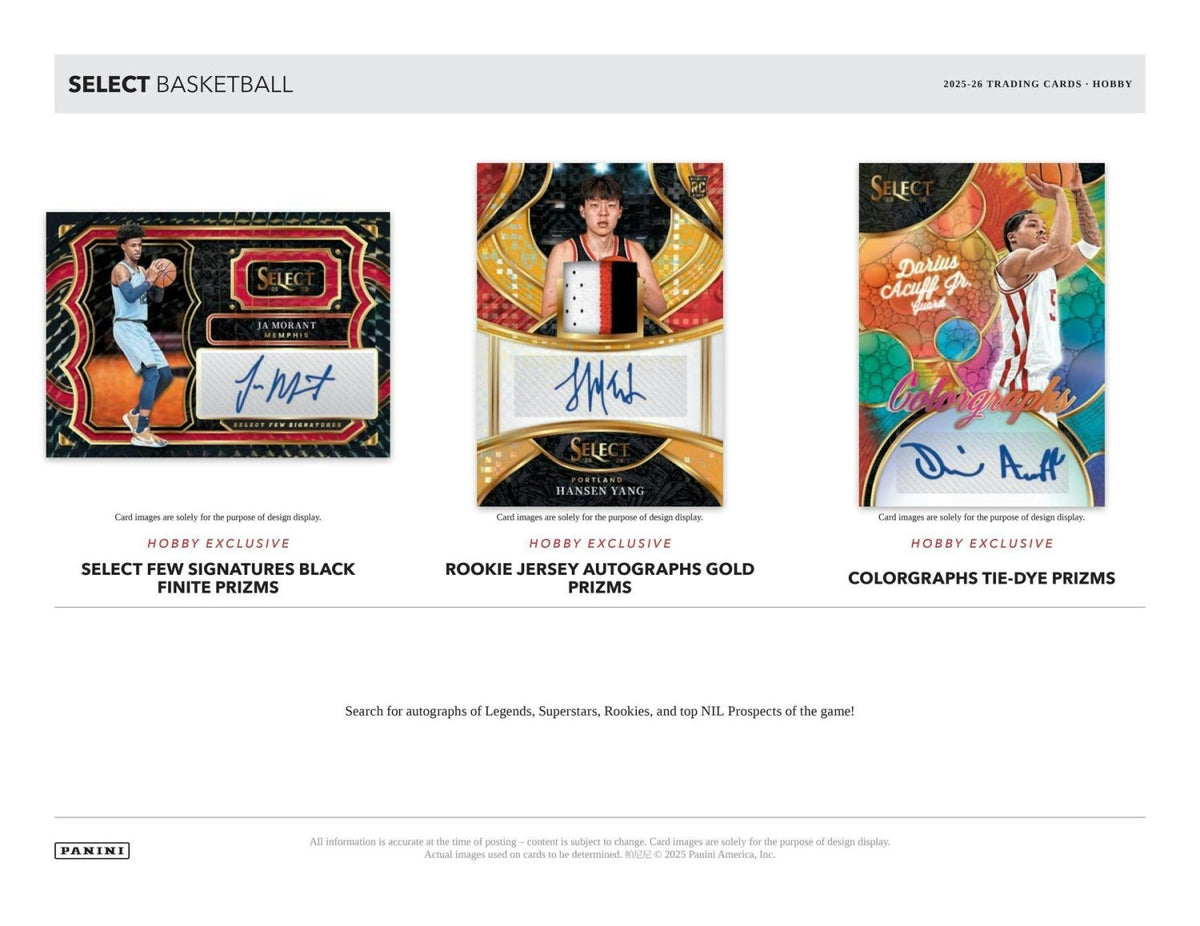2025-26 Select Basketball Select Few Signatures, Rookie Jersey Autographs Gold and Colorgraphs Tie-Dye cards