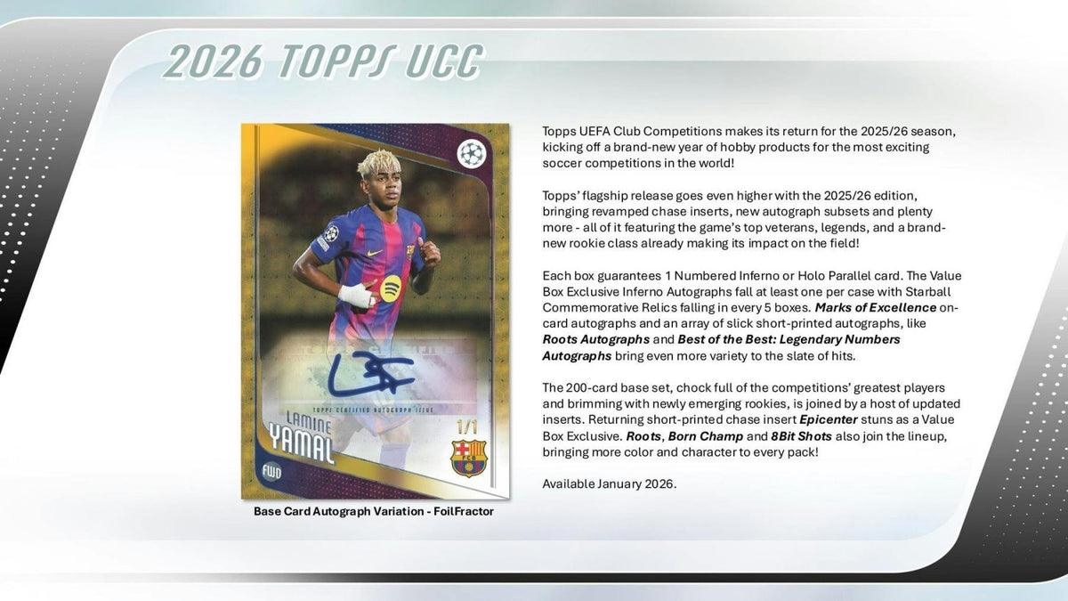 2025 - 26 Topps UEFA Club Competitions Soccer Blaster Value Box 887521151554 at King Card Canada