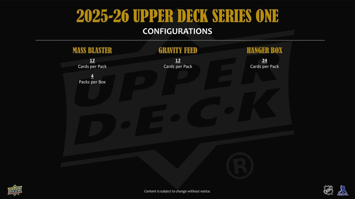 2025-26 Upper Deck Series 1 Hockey blaster, gravity feed and hanger configurations