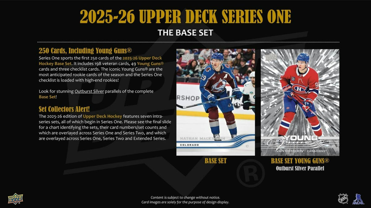 2025-26 Upper Deck Series 1 Hockey base set and Young Guns Outburst Silver
