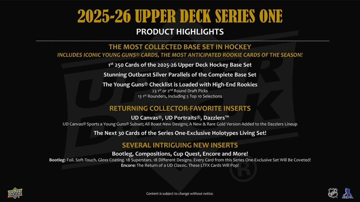 2025-26 Upper Deck Series 1 Hockey product highlights