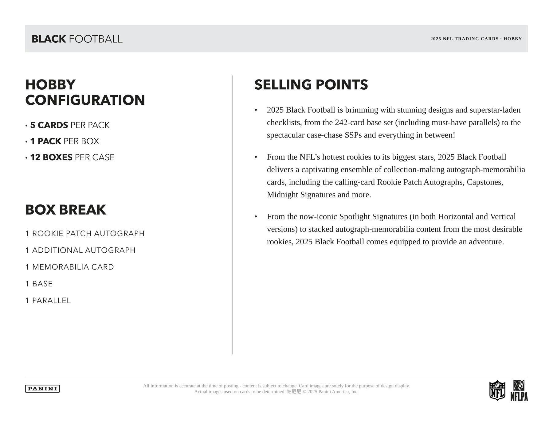 2025 Panini Black Football Hobby Box 746134185977 at King Card Canada