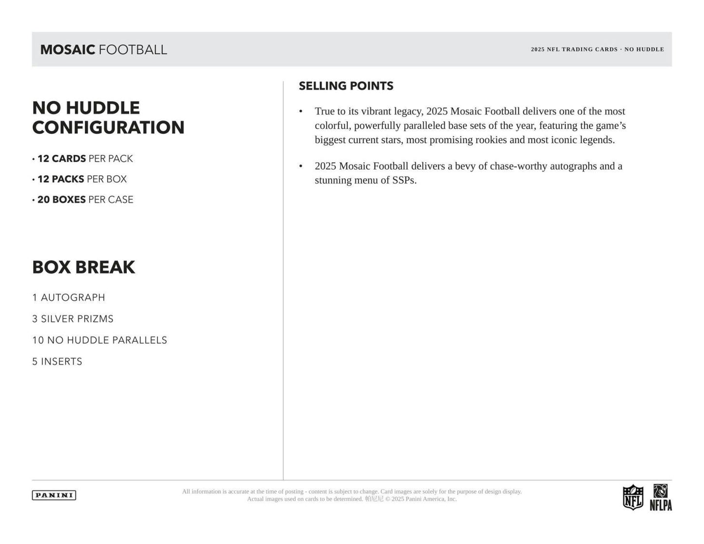 2025 Panini Mosaic Football No Huddle Box 746134186158 at King Card Canada