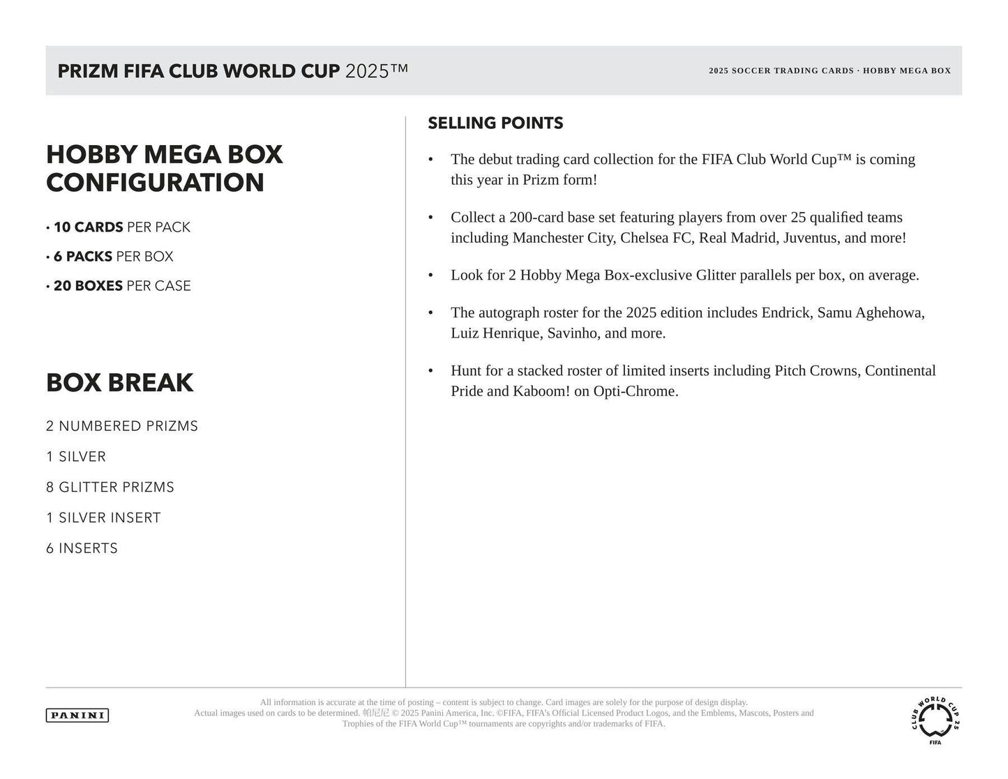 2025 Panini Prizm FIFA Club World Cup Soccer Hobby Mega Box 746134183515 at King Card Canada