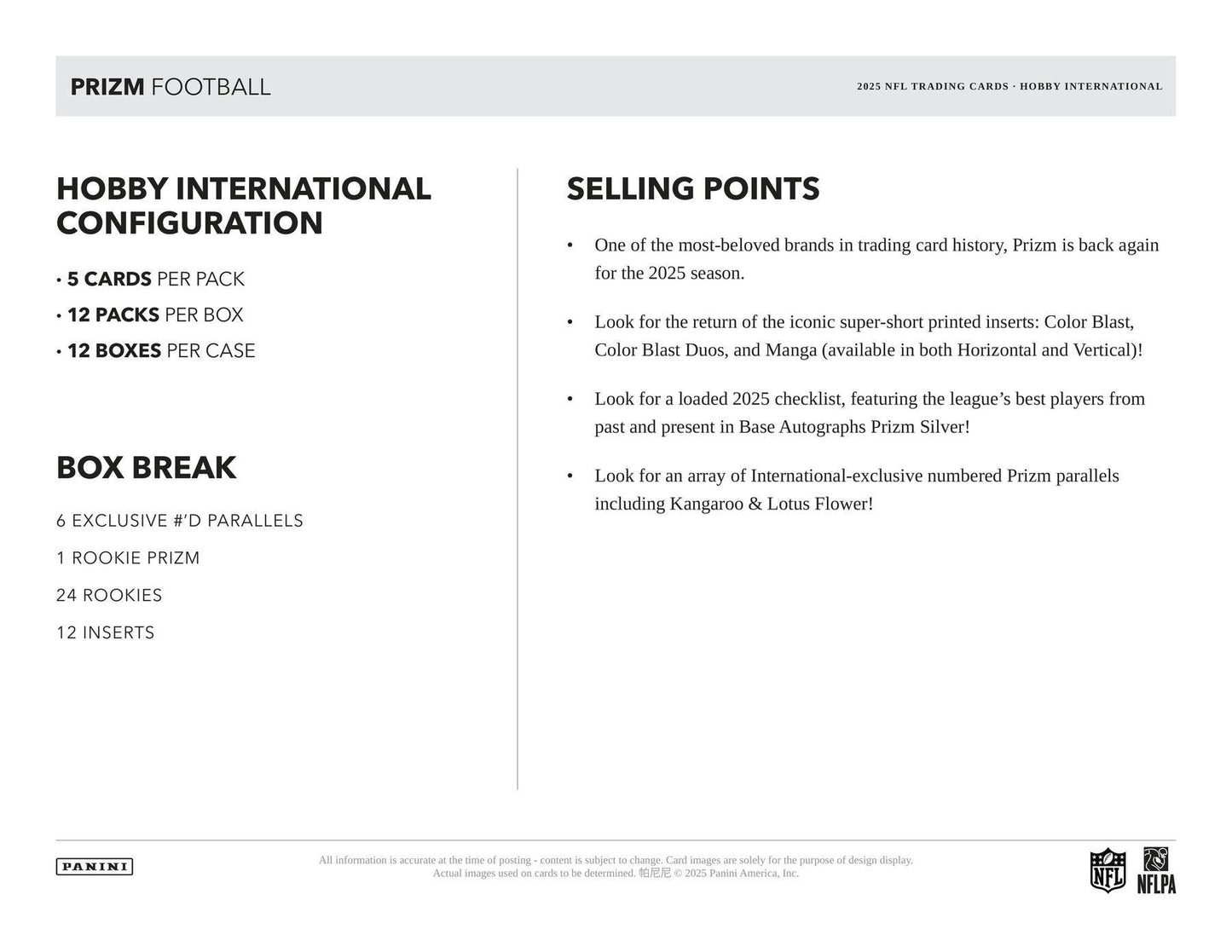 2025 Panini Prizm Football International Hobby Box 746134187346 at King Card Canada