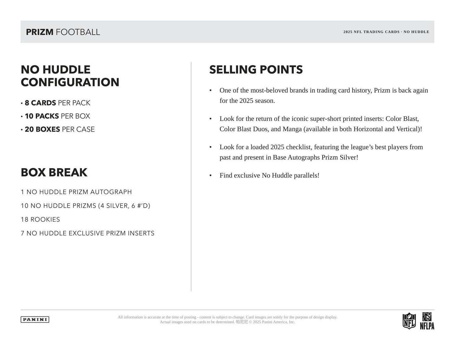 2025 Panini Prizm Football No Huddle Box 746134187315 at King Card Canada