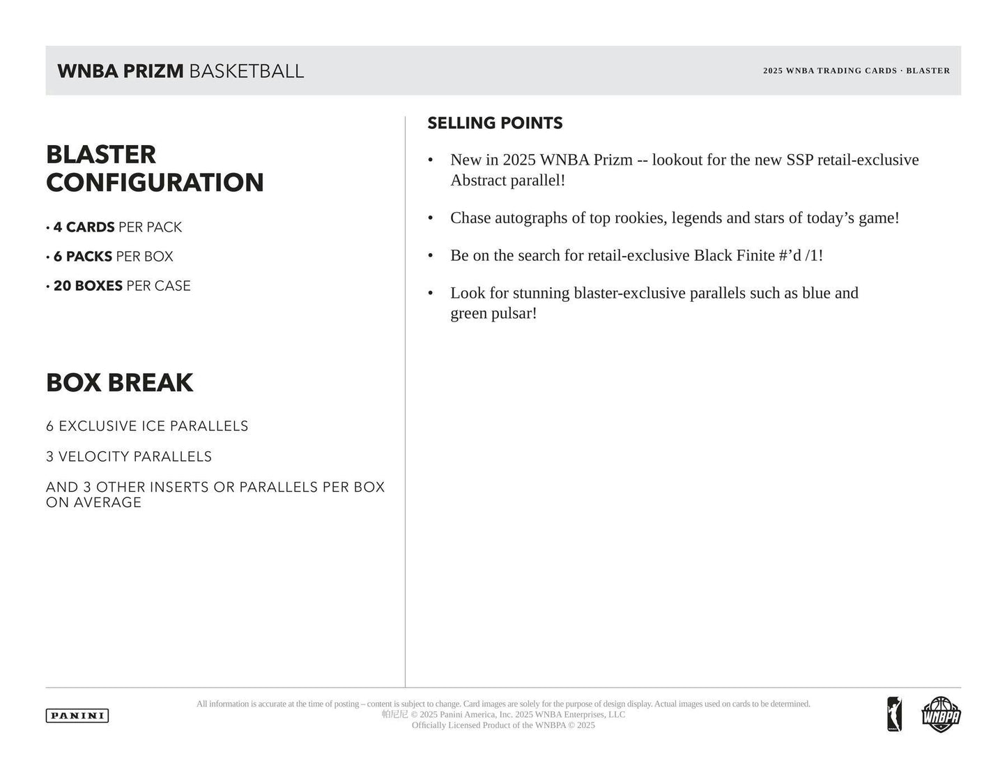 2025 Panini Prizm WNBA Basketball Blaster Box 746134190377 at King Card Canada