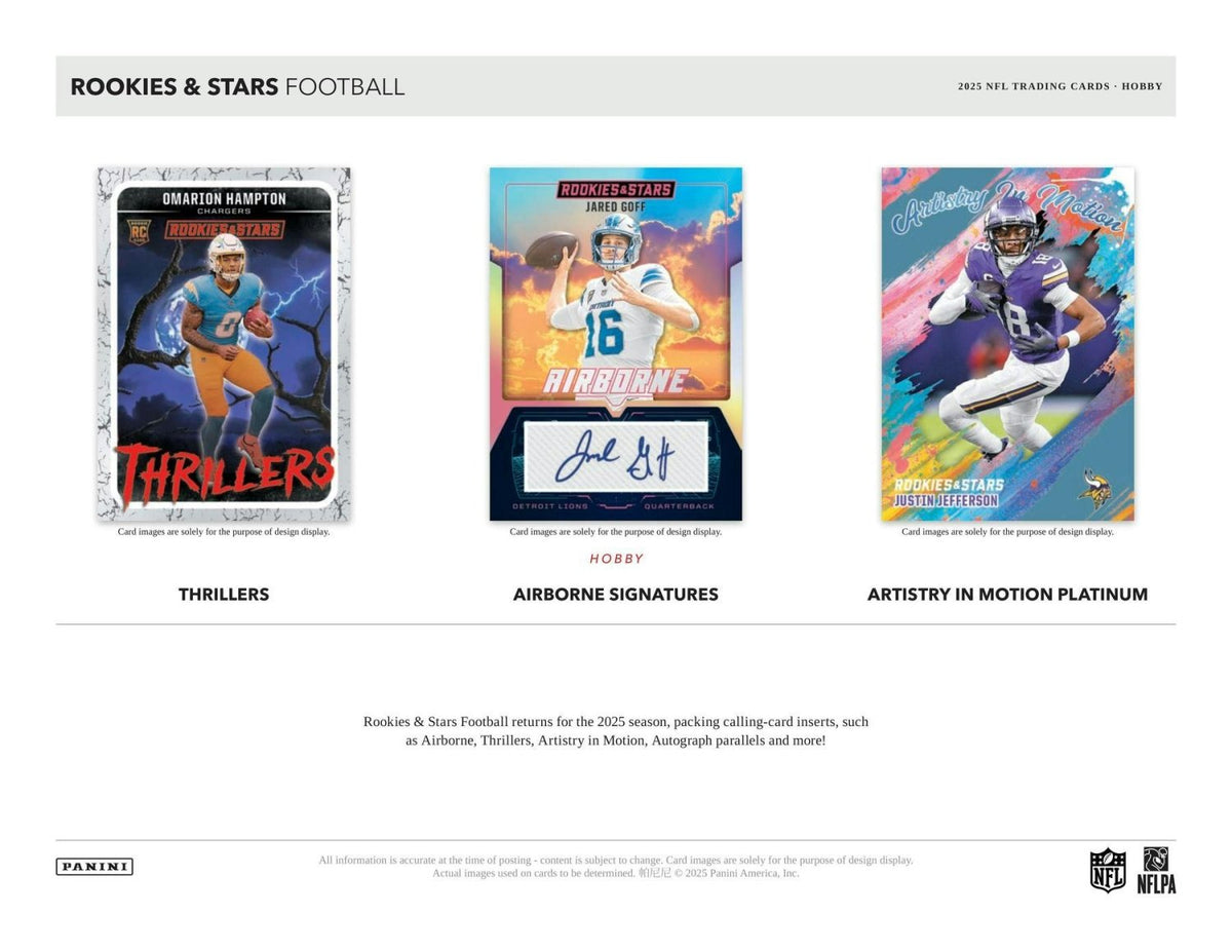 2025 Rookies & Stars Football Thrillers, Airborne Signatures and Artistry in Motion Platinum