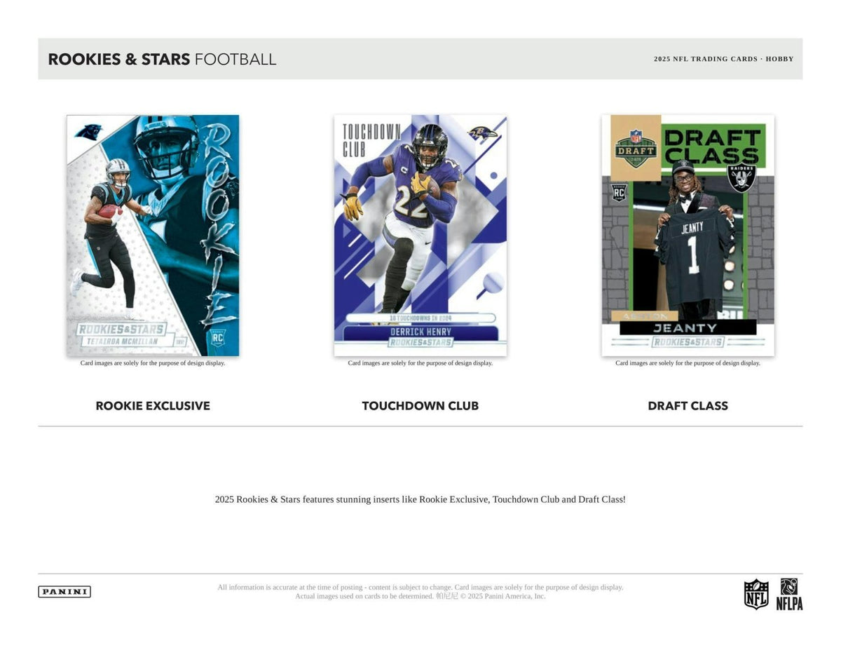 2025 Rookies & Stars Football Rookie Exclusive, Touchdown Club and Draft Class inserts