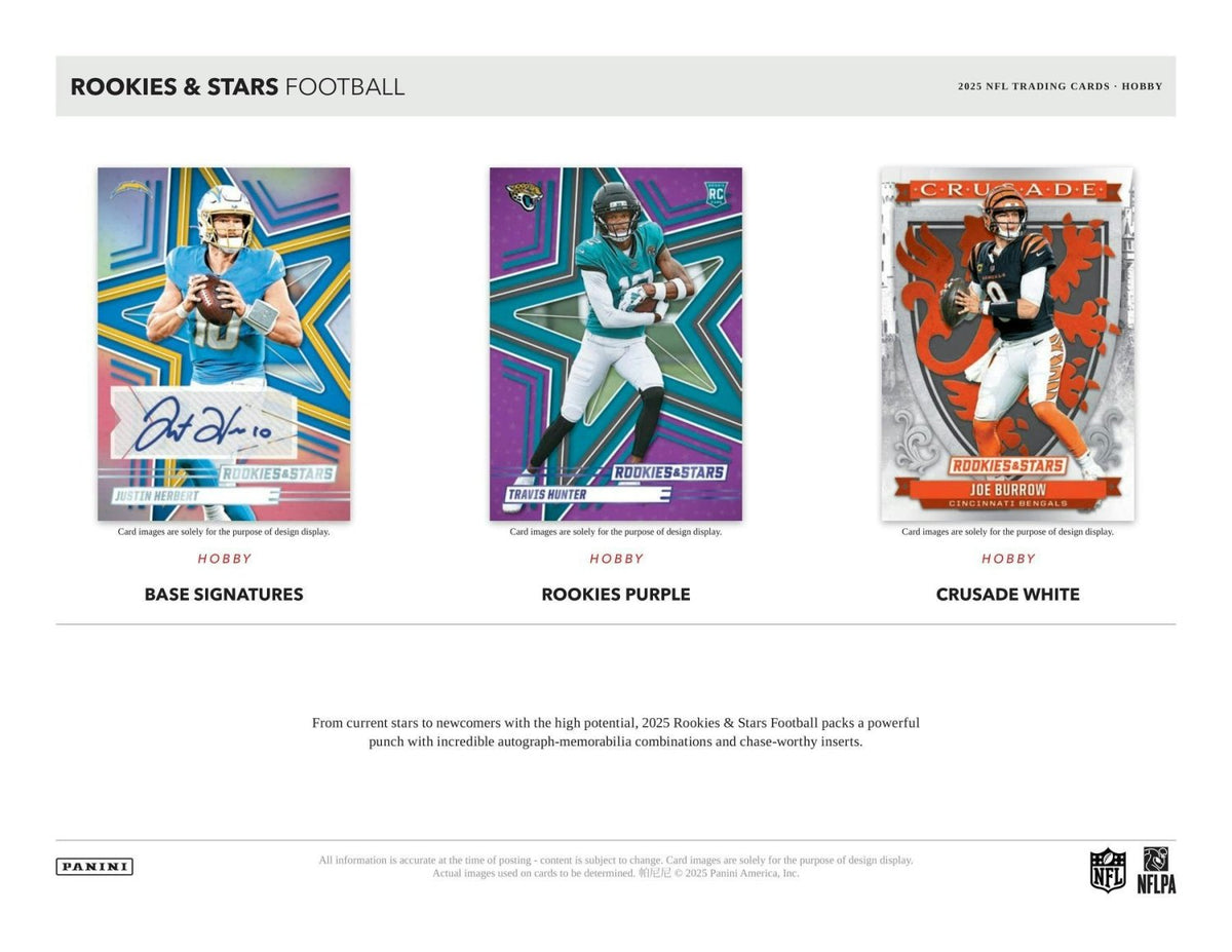 2025 Rookies & Stars Football Base Signatures, Rookies Purple and Crusade White cards