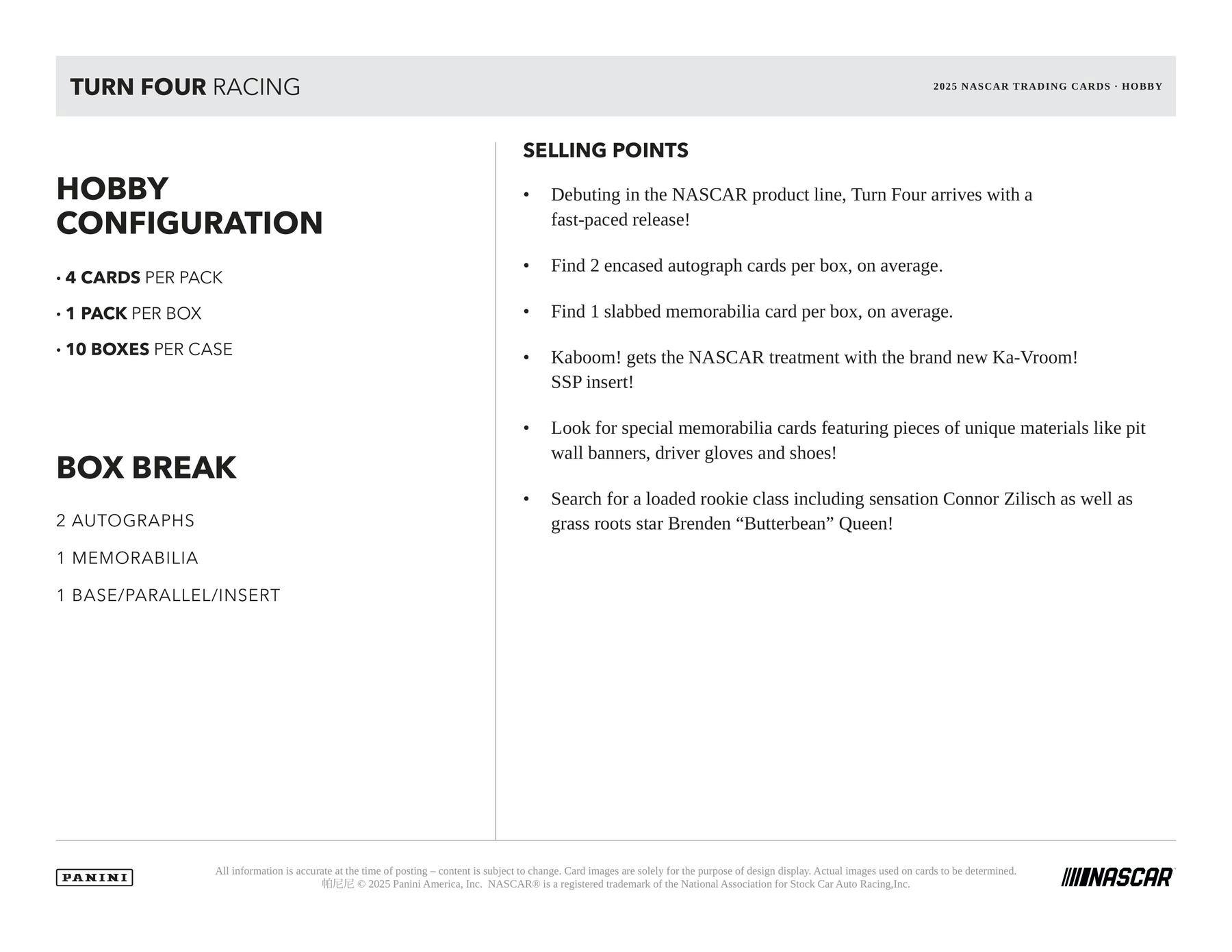 2025 Panini Turn Four NASCAR Racing Hobby Box 746134183270 at King Card Canada