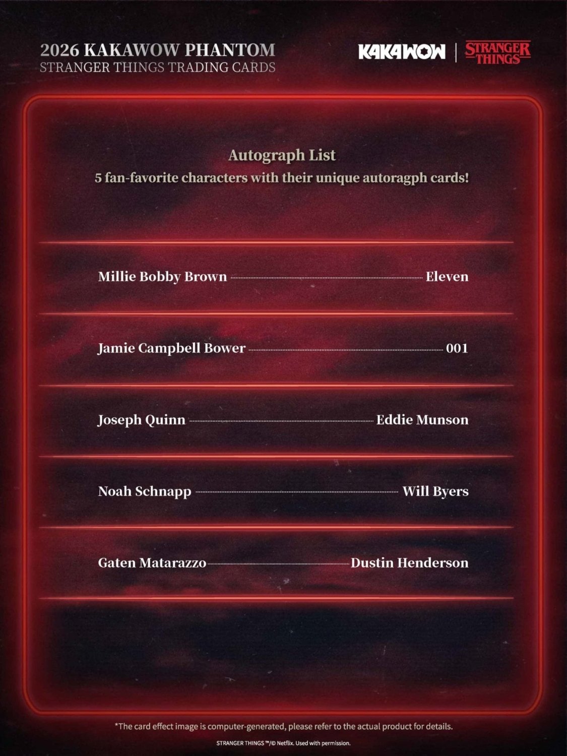 Stranger Things Phantom autograph list: Millie Bobby Brown, Joseph Quinn, Noah Schnapp