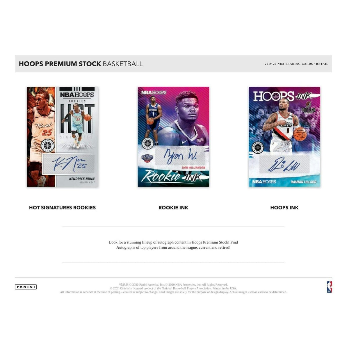 2019-20 Hoops Premium Stock autograph and rookie insert samples