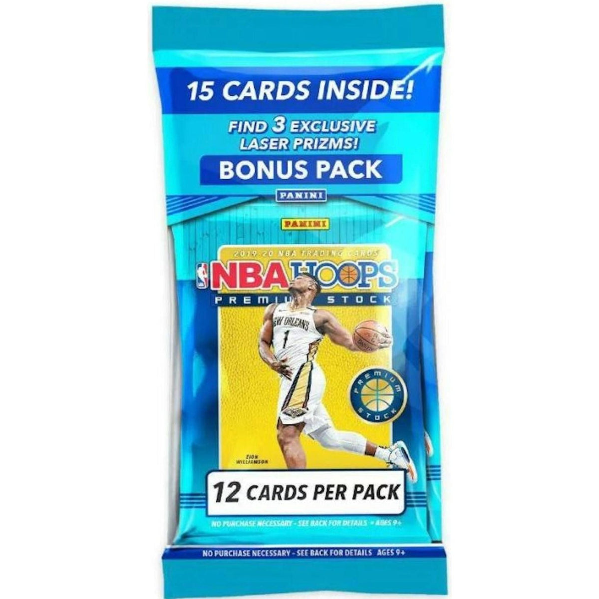 2019-20 Panini NBA Hoops Premium Stock fat pack, 15 cards with 3 exclusive Laser Prizms