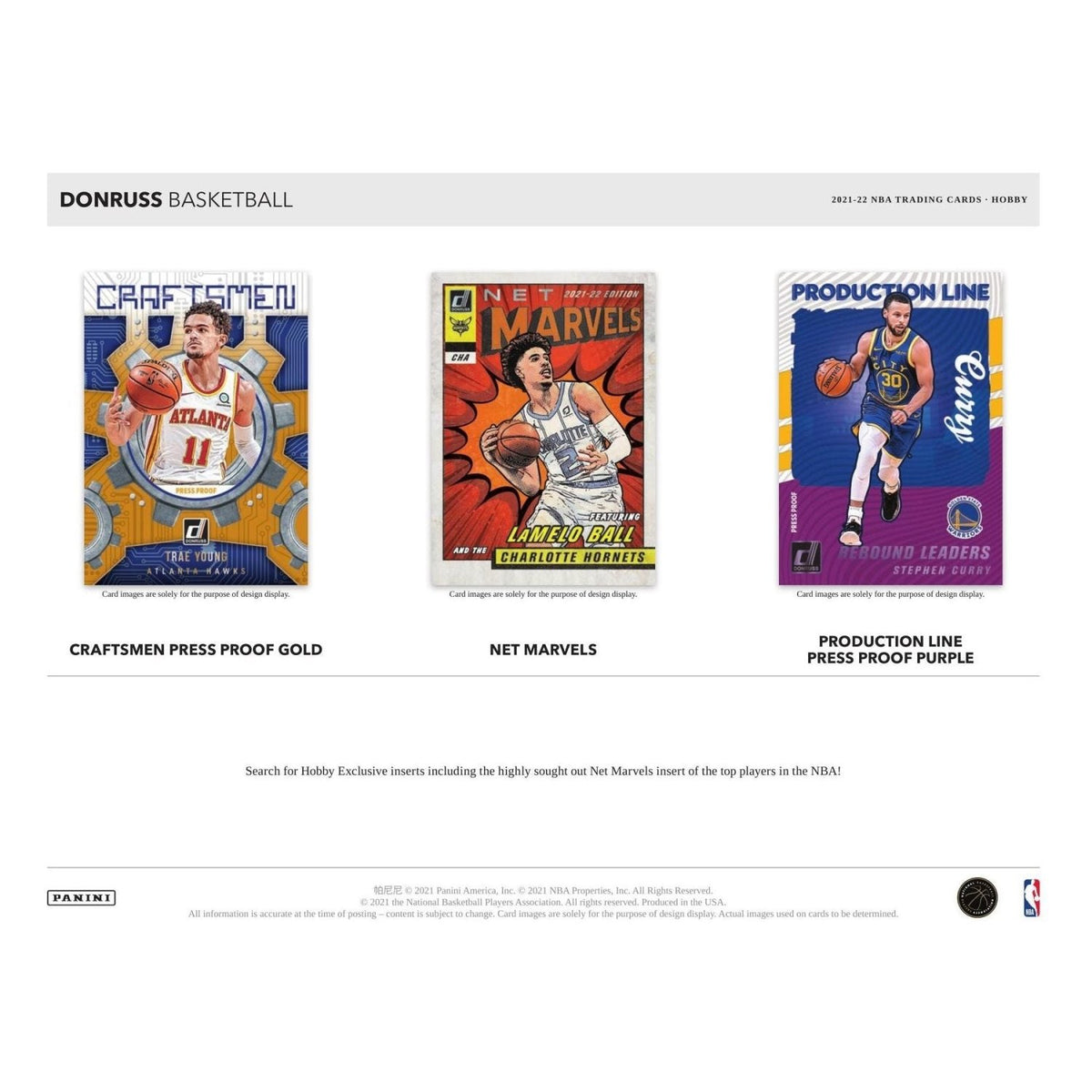 2021-22 Donruss Basketball Craftsmen Press Proof Gold, Net Marvels and Production Line inserts