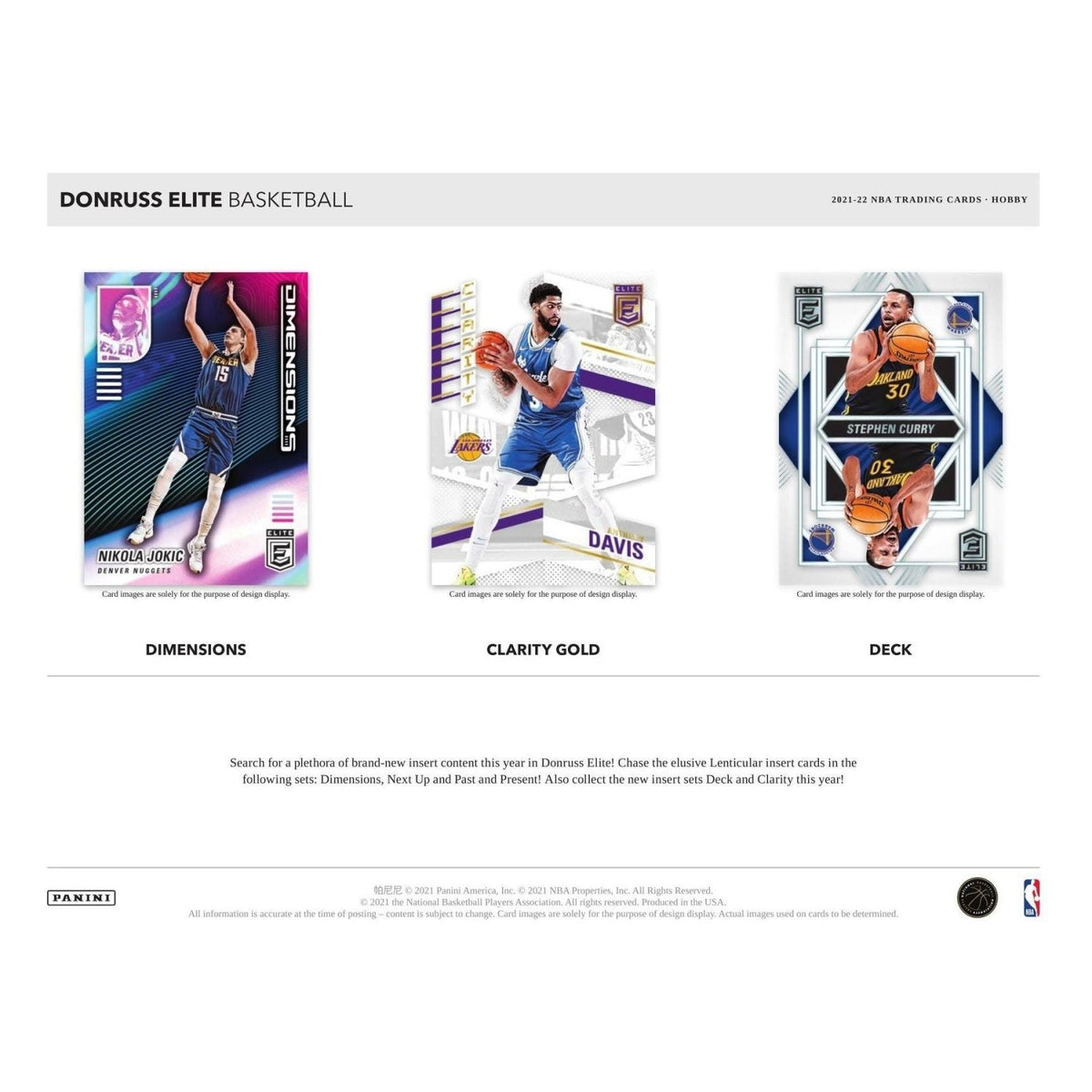 2021-22 Donruss Elite Basketball Dimensions, Clarity Gold and Deck insert cards