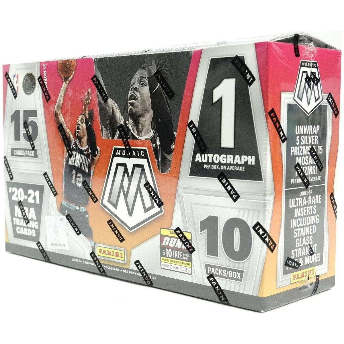 2020-21 Panini Mosaic Basketball Hobby Box, angled view of the sealed box