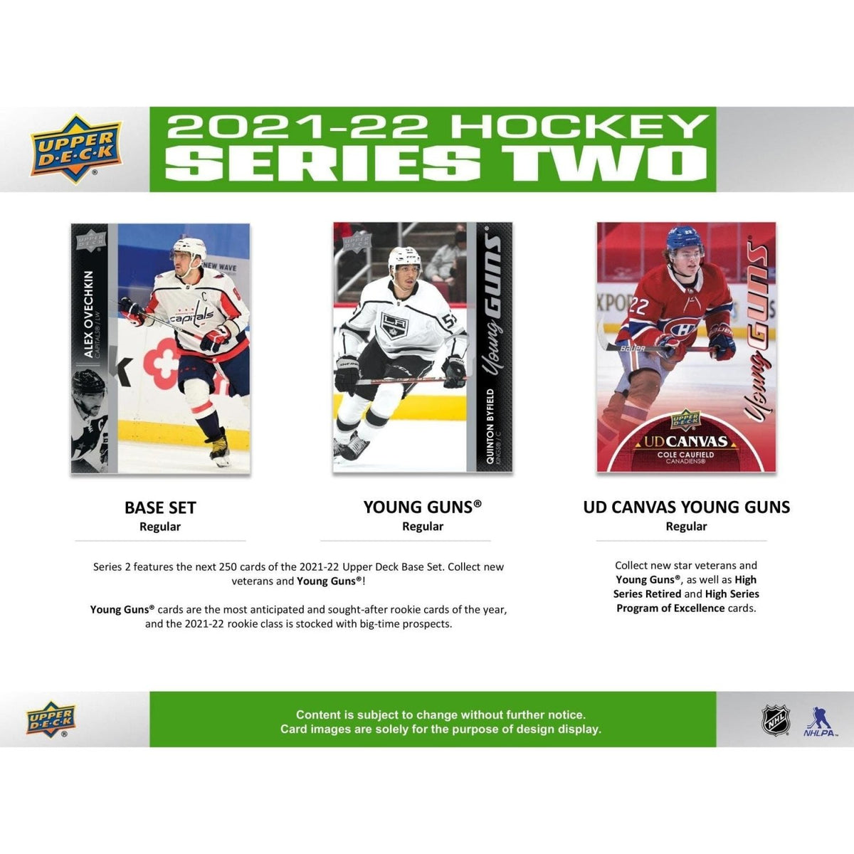 2021-22 Upper Deck Series 2 base set, Young Guns and UD Canvas Young Guns cards