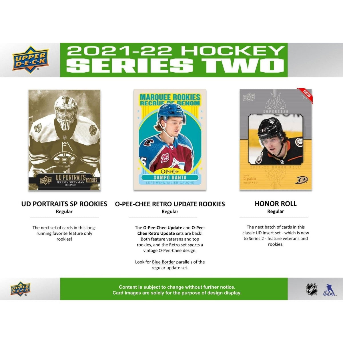 2021-22 Upper Deck Series 2 UD Portraits, O-Pee-Chee Retro Update Rookies and Honor Roll