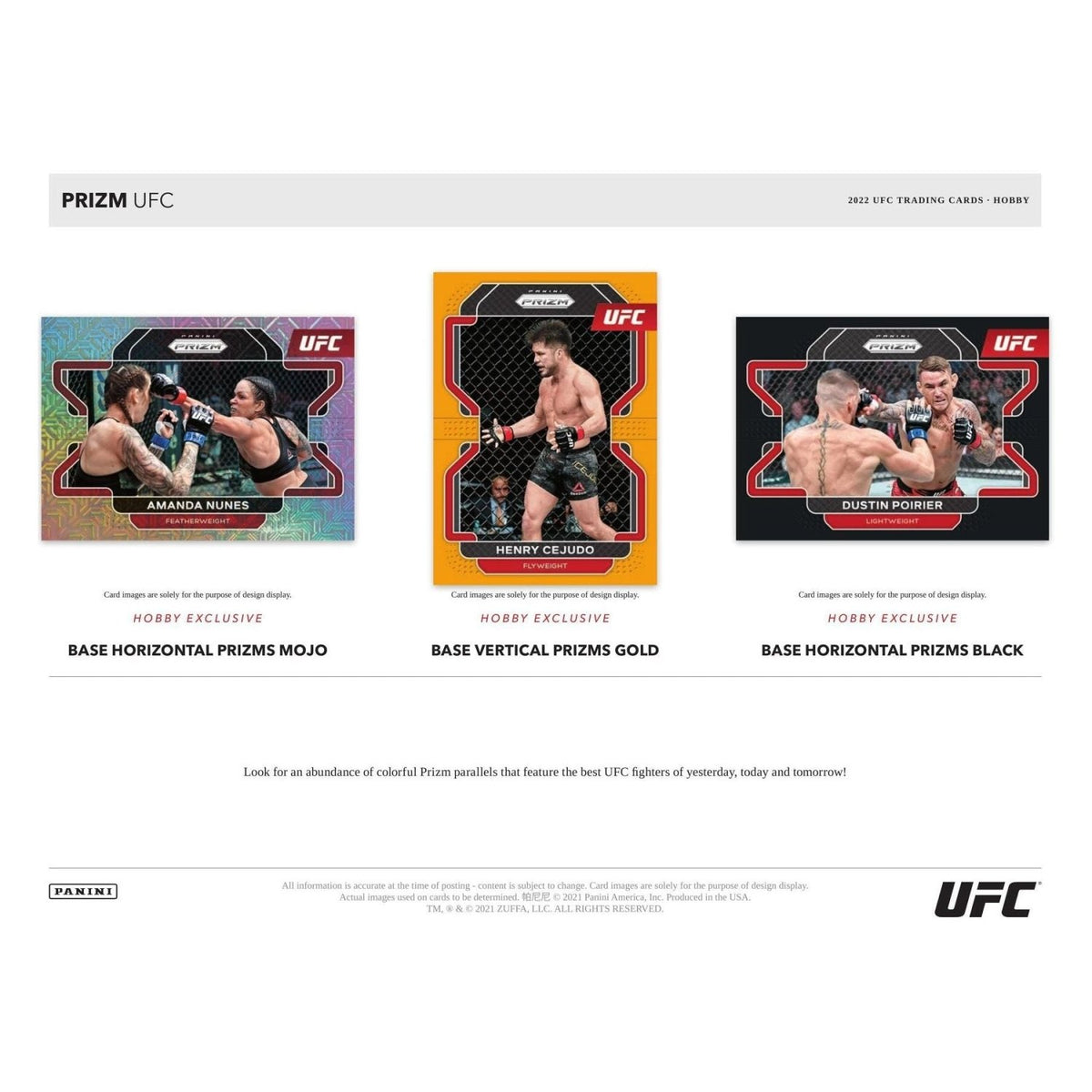 2022 Prizm UFC Base Horizontal Prizms Mojo, Vertical Prizms Gold and Horizontal Prizms Black