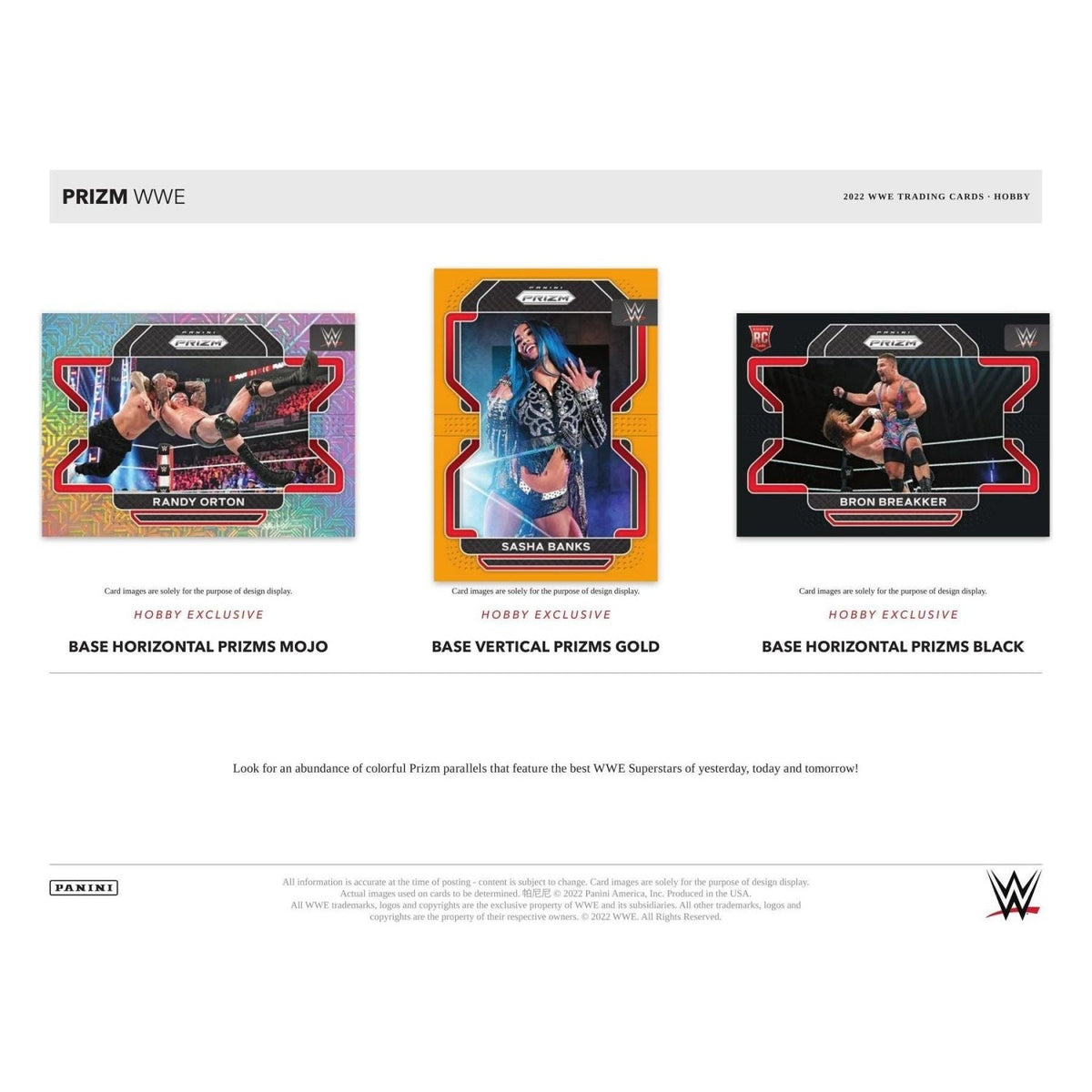 2022 Prizm WWE Base Horizontal Prizms Mojo, Vertical Prizms Gold and Horizontal Prizms Black