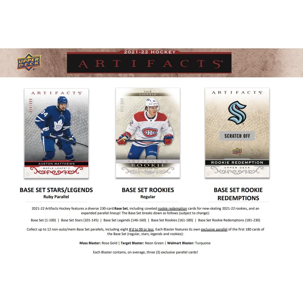 2021-22 Upper Deck Artifacts base set stars and legends, rookies and rookie redemption cards