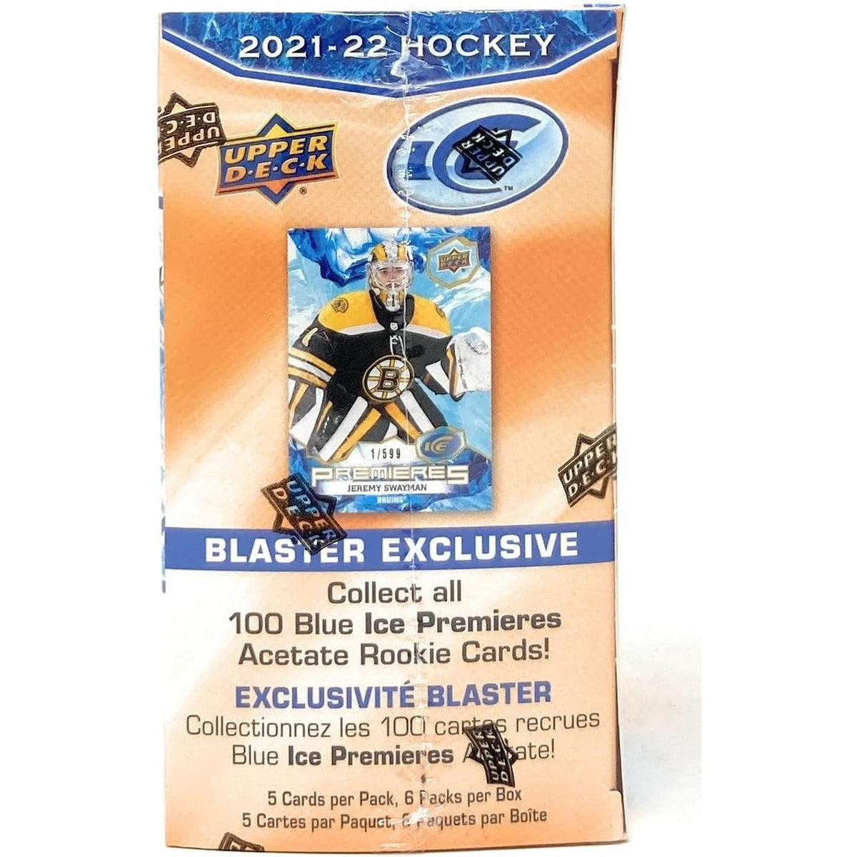 2021-22 Upper Deck ICE blaster exclusive side panel: Blue Ice Premieres acetate rookie cards